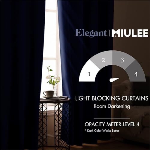 MIULEE Blackout Room Darkening Curtains Thermal Insulated Drapes Solid Window Treatment Set Grommet Top Light Blocking Curtain for Living Room/Bedroom 2 Panels 52 x 84 inch Length Navy Blue