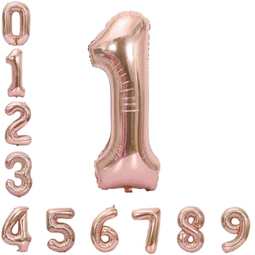 Image of Wanna Party Numerical 1 Rose Gold Balloon for Birthday and Anniversary Party, NUMBER Rose Gold Number Balloon Large Foil Balloon (40inch) (Rose Gold)