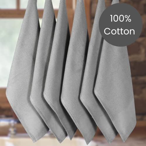 Linen Hub 12 Pack Kitchen Dish Towels 100% Cotton 16X26 Absorbent Durable Washable, Tea Towels, Dish Cloths, Bar Towels, Cleaning Towels, Kitchen Towels With Hanging Loop, Grey #TOP2