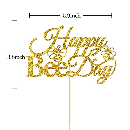 Innoru Glitter Happy Bee Day Cake Topper, Bumble Bee Themed 1St Birthday Party Supplies, Baby Shower Bee Party, New Mom, Wedding, Birthday Party Decoration Supplies, Gold #TOP2
