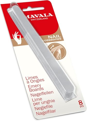 MAVALA - Limas de Uñas, Hechos de Madera, Para Uñas Frágiles con Tendencia a Abrirse, con 2 Tamaños de Partículas de Limado, Colores Surtidos, 8 Unidades