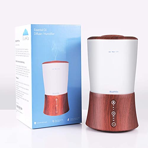 Bluehills Large 2000 Ml Xl Essential Oil Diffuser Aroma Humidifier 2 Liter Capacity For Big Living Room Home Baby Long Run Xl Huge Coverage Area High Mist Timer Dark Wood Grain 2L S3 #TOP2