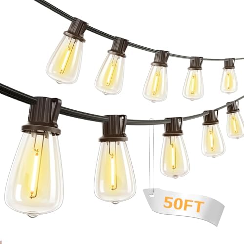 50 FT Outdoor Patio Lights String, 17+2 Shatterproof LED Bulbs Wa...