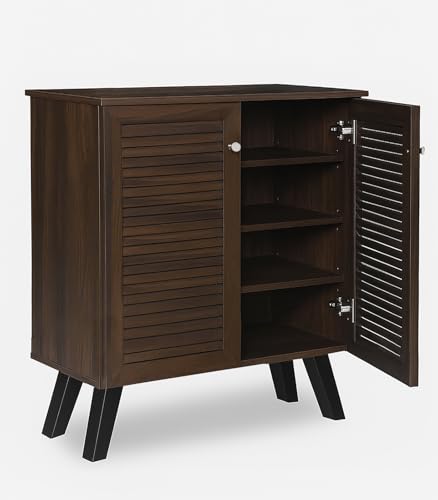 Image of LERIMO 2-Door Engineered Wood Shoe Rack, 4-Tier Wooden Shoe Rack for Entryway, Shoe Storage Cabinet with Doors Adjustable Shelves, Wooden Shoes Rack Organizer (Walnut, 2 Door)