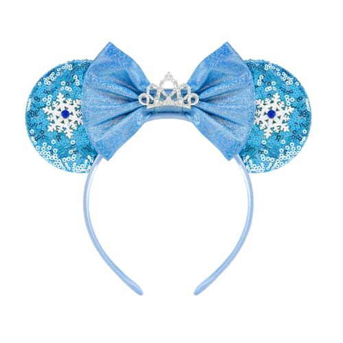 LYLIN Mouse Ears Headband Blue Mouse Ears for Women Girls Adult Sequin Princess Headband Park Ears for Christmas Party Cosplay Costumes Accessories (Snowflake)