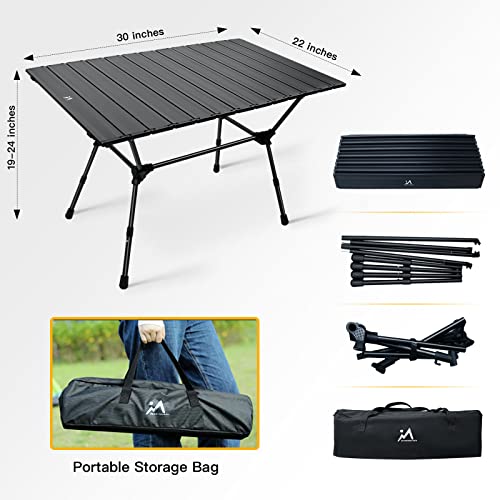 Sunriseland Portable Camping Table 30X22'' Large Aluminum With Adjustable Legs Folding Stable Table Heavy Duty 220Lbs Roll Up Table With Carry Bag For Picnic Bbq Beach Fishing Traveling Party #TOP5