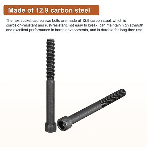 DTGN 3/8-16x4" Socket Head Cap Screws Bolts, 10Pcs 12.9 Grade Alloy Steel, Machine Hex Socket Screw, Hex Drive - Image 3