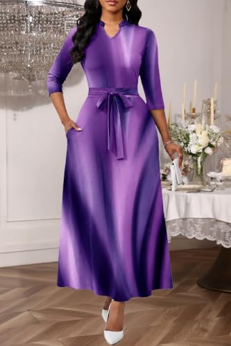 Image of BubFee Maxi Dresses for Women Semi Formal Long Dress 3 /4 Sleeve Casual A-line Church Dresses with Pockets