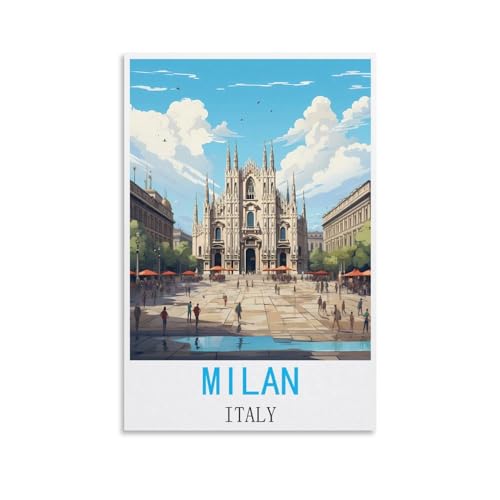HSAEYITF Milan Italy Vintage Travel Posters 16x24inch(40x60cm) Canvas Art Poster And Wall Art Picture Print Bedroom Decor, Unframe-style