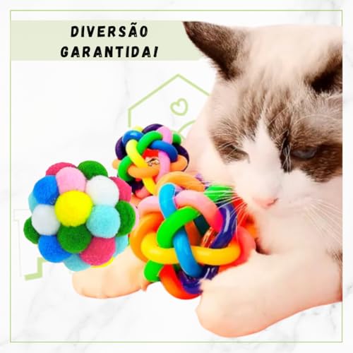 Kit de Brinquedos para Gatos e Pássaros, Bola com Guizo e Bolinha de Pelúcia Colorido