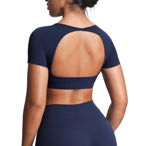 Aoxjox Women's Clariss Short Sleeve Crop Tops (Navy, Small) by Aoxjox - Used condition - US$22.51