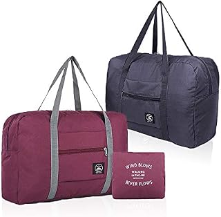(2 Pack) Foldable Travel Duffel Bag with Fixed on The Trolley Case, Waterproof