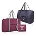 (2 Pack) Foldable Travel Duffel Bag with Fixed on The Trolley Case, Waterproof Carry On Luggage Bag, Lightweight Travel Luggage Bag for Sports, Gym, Vacation（Wine red,Blue）