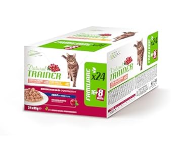 Natural Trainer Cibo Umido per Gatti Adulti - Multipack Pollo & Salmone - 24 x 85 g