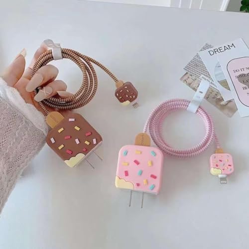 Image of Best HUB Cartoon 3D Design Protective Case Compatible with (Only Samsung Galaxy 25W) USB-C Power Adapter Charger, Cute Cartoon Type C Data Cable Case for Samsung (Pink ICE-Cream)