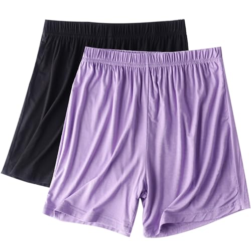 Pack de 3 pantalones cortos de pijama para mujer súper suaves, pantalones de dormir de algodón, pantalones de pijama de cintura elástica, pantalones cortos de dormir de pierna ancha para mujer