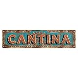 Cantina Metallschild mit lateinamerikanischem Essen, schmales Blechschild, Wanddekoration für Café, Club, Bar, Büro, Zuhause, Garten, Metallposter, 10,2 x 40,6 cm