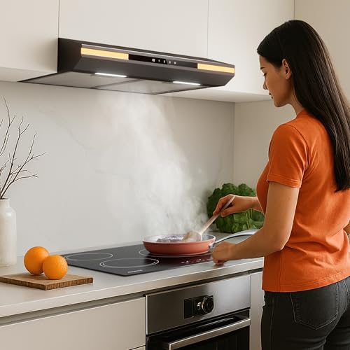 CIARRA CBCB6921 A+ Dunstabzugshaube Unterbau 60cm Umlufthaube Umluft Abluft Touch-Bedienung 3 Leistungsstufen Integrierte Unterschrank Unterbauhaube mit CBCF011 Aktivkohlefilter Schwarz