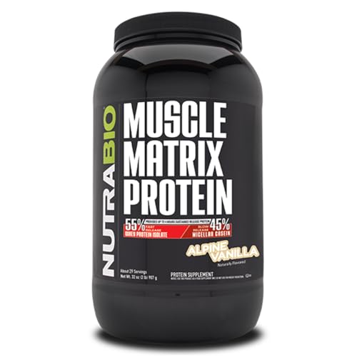 NutraBio Muscle Matrix Protein Powder - 25g of Protein Per Scoop - Whey Isolate and Micellar Casein Combo for Fast and Slow Release - Vanilla - 2 Pounds, 28 Servings