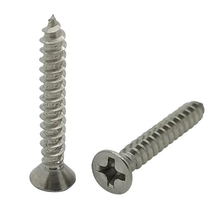 BCP Fasteners 100 pack #10 x 1" Flat Head 304 Stainless Phillips Head Wood Screws (BCP27)