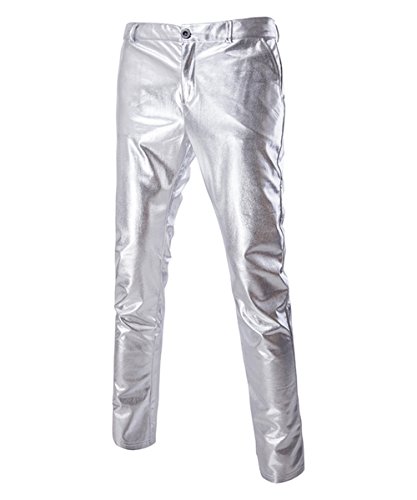 Boyland Mens Casual Night Club Metallic Moto Jeans Style Flat Front Suit Pants Straight Leg Trousers Disco