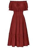 piraten kleidung damen 🌹【Design】: Schulterfrei, Kurzarm Puffärmel, Gesmokte Taille, Lace-up Dekoration vorne und Rüschen-Patchwork Saum verleihen Eleganz. Das Punktmuster in derselben Farbe ist einzigartiger und fügt Mode hinzu.
