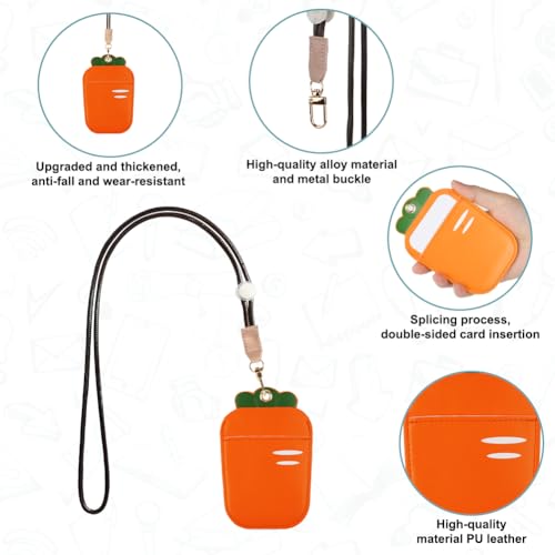 AXFEE Lanyard with Card Holder, Cute Creative PU Leather Keychain, Portable Cartoon Carrot Protector with Detachable Lanyard - Image 3
