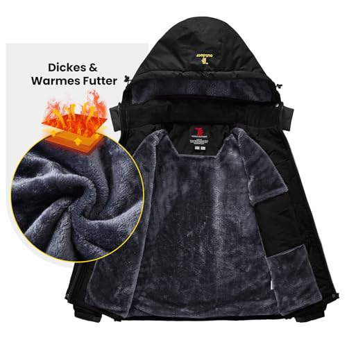 donhobo Damen Jacken Fleecejacke Winterjacke Wasserdicht Atmungsaktiv Verdickt Warm Winddicht Softshelljacke Outdoor Funktionsjacke (Schwarz, M)