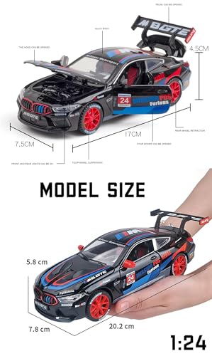 Magicwand ⦗Black⦘ Die-Cast 1:24 Scale M8 GTE【Large】 with 4 Openable Doors,Working Steering, Foldable Mirrors,Lights,Music【Pack of 1】