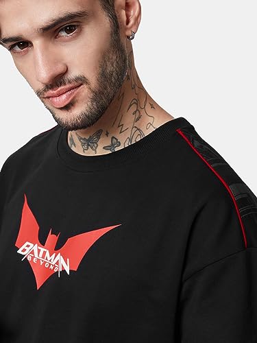 Image of The Souled Store Batman: to The Rescue Men and Boys Short Sleeves Round Neck Grey Graphic Printed Cotton Oversized T-Shirts