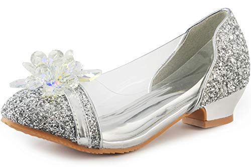 Funna Girls Dress Shoes Princess Costume Sparkly Flats Flower Wedding Party 10 Toddler, Silver #TOP12