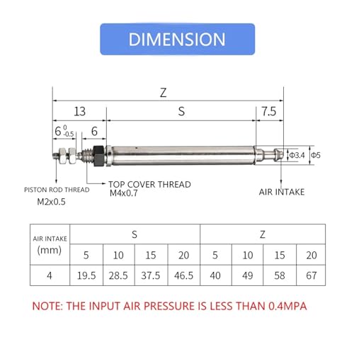 Cilindro neumático CJ1B de simple efecto mini con conexión directa de 4mm 4