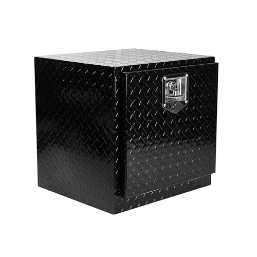 HiHomely 18 Inches Heavy Duty Aluminum Diamond Plate Tool Box – Underbed Storage Chest For Pickup Trucks, Rv, Trailers With T Handle Lock, Black (17.9 17.1 17.9 Inches)