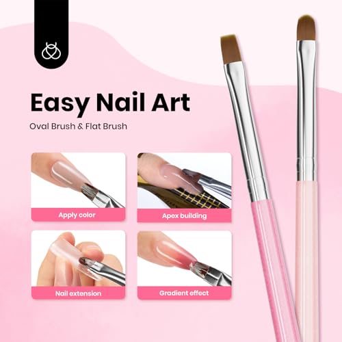 Image of Beetles Nail Art Brushes, 6 Pcs Fingernail Art Design Pens, Pink Handle French Tip Ombre Clean Up Nail Brush Set for Gel Polish with Palette DIY Manicure Tools Gift for Women