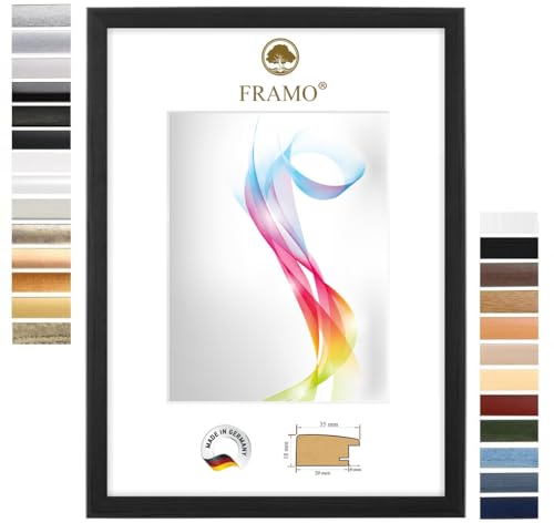 FRAMO Marco de fotos de madera de 32 x 45 cm (Dimensión de la imagen) en pino negro | Tamaño seleccionable | Carteles | Rompecabezas | Collage | Personalizado