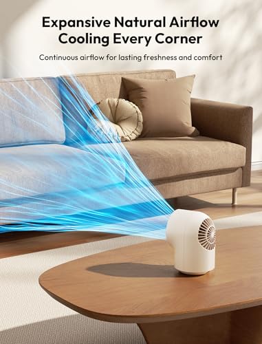 Image of Aecooly Touch Control Desk fan, 100 Speeds Quiet Digital Display Small Table Fan, 4000mAh Battery Powered Desktop Fan for Bedroom, Bedside, Office, Travel -Beige