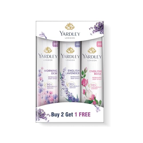 Yardley London Daily Use Deodorant Body Sprays for Women| English Lavender, English Rose, & Morning Dew Deodorant Assorted Pack| 90% Naturally Derived| 150ml Each