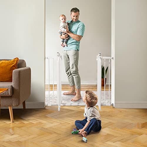 Babelio Extra Tall Double Door Arched Baby Safety Gate, 29-43" Wide Decor Pressure Mounted Dog Gate For Doorways And Stairways, Auto Closed Child Gate With Walk Thru Door (33" Tall, White) #TOP2