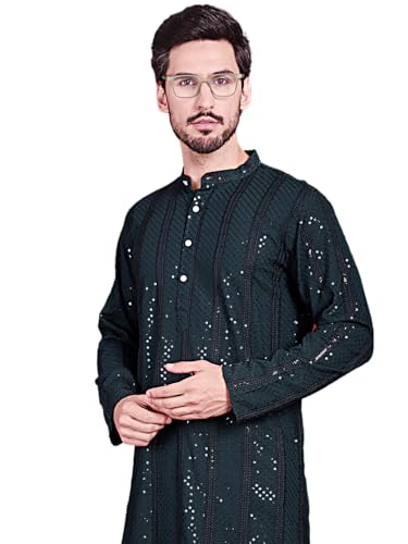 Image of Jompers Men's Regular Fit Rayon Sequins Chikankari Embroidered Kurtas