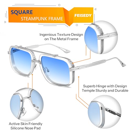 FEISEDY Mens Women Sunglasses Vintage Pilot Square Trendy Metal Fishing Driving Sun Glasses B4189 — view 3