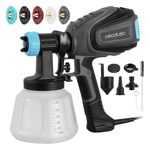 Cecotec Pistola de Pintura TotalPaint 750 con 700W de Potencia, Incluye 5 Boquillas, Capacidad de 1200ml, Caudal Máximo de 1000ml/min, Abanico para Trabajar en Grandes Superficies