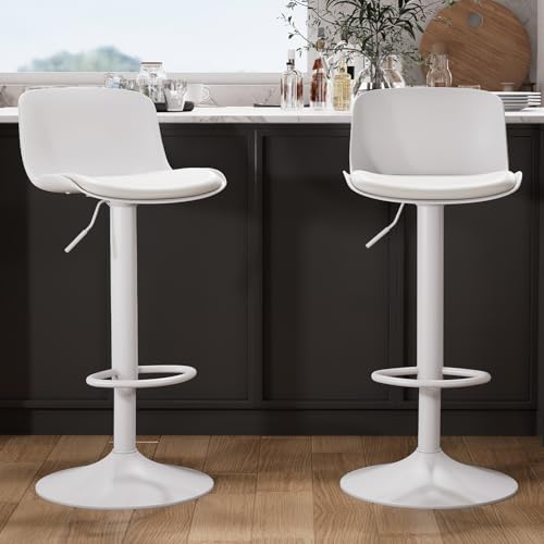 Kidol & Shellder Lot de 2 tabourets de Bar réglables en Hauteur et pivotants avec Dossier et Repose-Pieds – Chaises de Bar en PU Cuir rembourré, Style...