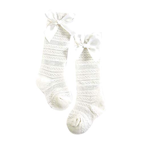 Baby Girls Knee High Socks Tube Ruffled Mesh 𝚄niform Stockings Toddlers Cable Knit Sock (38cm-White, M)
