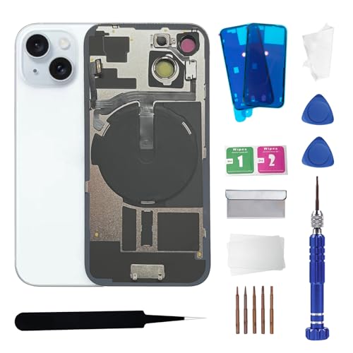 ZNZHKR 15 Back Glass Replacement with Wireless Charging Flex Cable and Camera Frame All Parts for iPhone 15(6.1Inch Blue) Replacement of Equipment Waterproof Tape