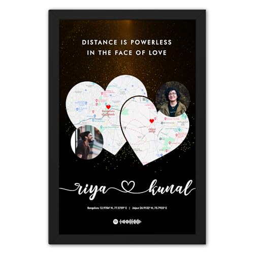 Image of Ritwika's Personalized Picture Frame With Long Distance Map - With Your Photo, Name, Message, Place And Song | For Couples and Friends | In Two Size 9.5 x 13.5 and 13.5 x 19.5 Inch, Set of 1
