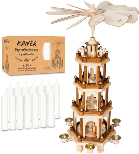 BRUBAKER Weihnachtspyramide inkl. 50er Pack Pyramidenkerzen Weiß -...