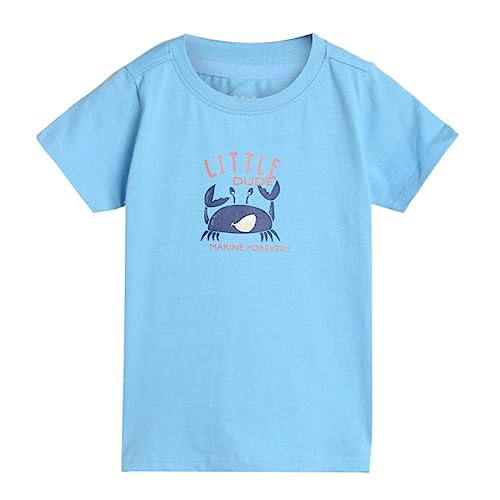 Image of miniklub Boys Round Neck Short Sleeve Knitted Cotton T-Shirt (Blue Color)