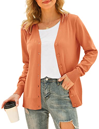 Image of VIISHOW Women Long Sleeve Button Down V Neck Lightweight Basic Knit Sweater Cardigan