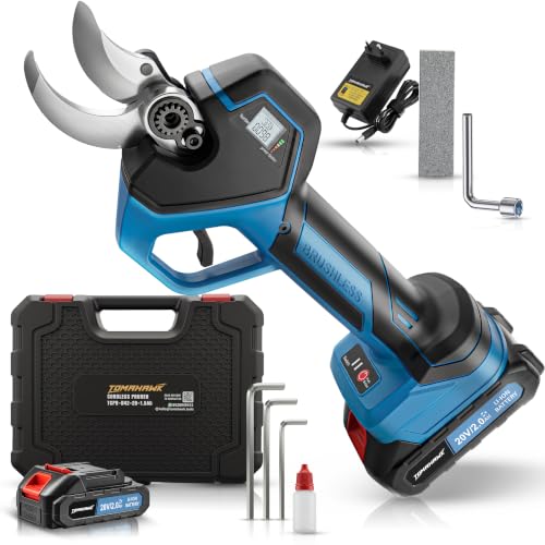 Image of TOMAHAWK TCPR-B42 Cordless Electric Pruner with Brushless Motor, 42mm Cutting Capacity 20V Battery Pruning Shears for Garden, Electric Branch Cutter with 2 x 1.5Ah Batteries & Charger
