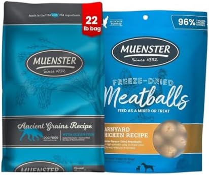 Muenster Ancient Grains Ocean Fish Dog Food 22lb + Chicken Treat Bundle image 4